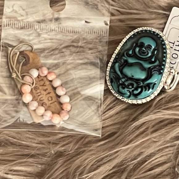 Buddha Adjustable Ring and Natural Stone Set - Picture 5 of 5